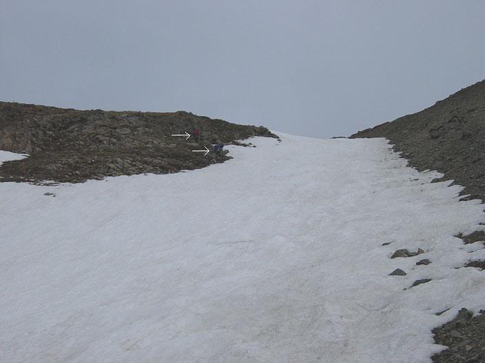 Descending the steep west face.